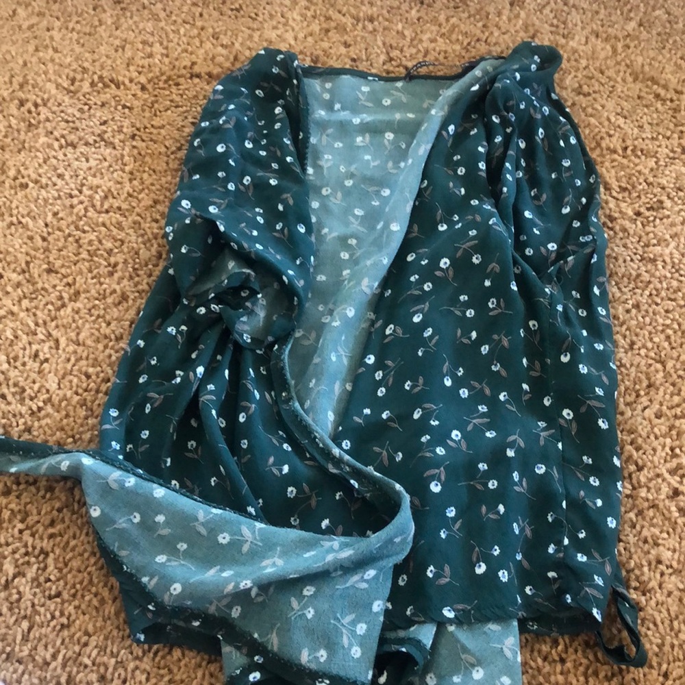Brandy Melville green flower wrap/tie short sleeve